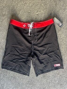 ethika Men’s Black Swim Shorts with Red Waistband